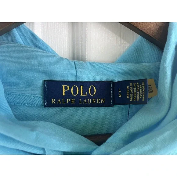 Polo Ralph Lauren Shirt Mens L Blue Hooded Long Sleeve Polo Bear Tee New w/Tags‎